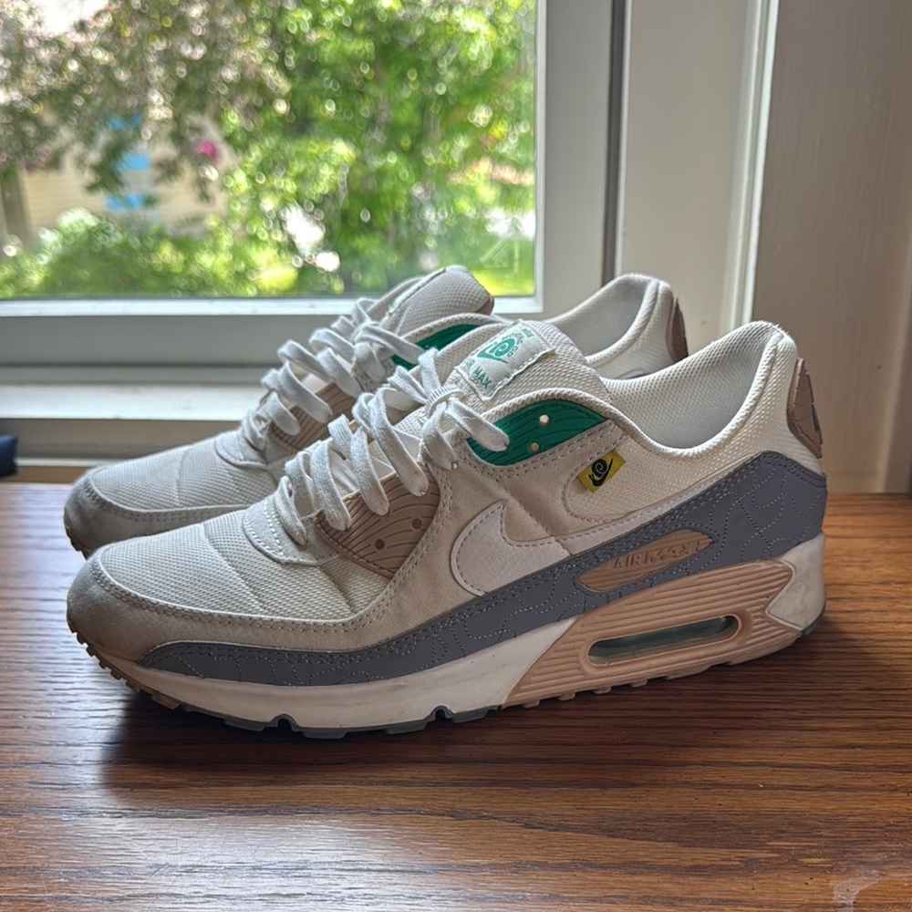 Nike Air Max Sneakers in White and Gray with Green Accents